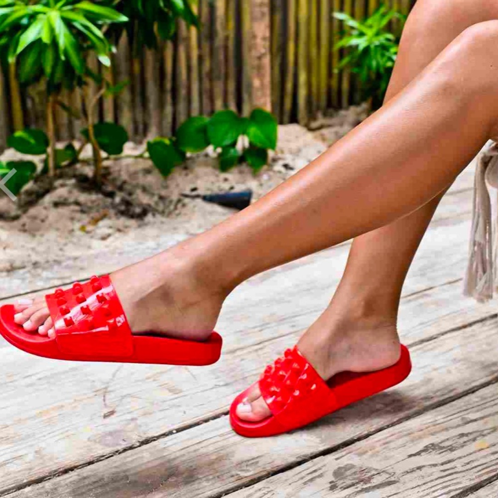 Brand new Carmen Sol Franco Red Studded Women's Slide Sandals, made In Italy